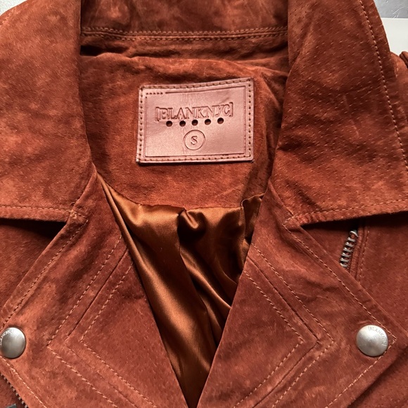 BlankNYC Real Suede Moto Biker Jacket Womens Rust Brown Cropped Belted Small - Picture 5 of 8